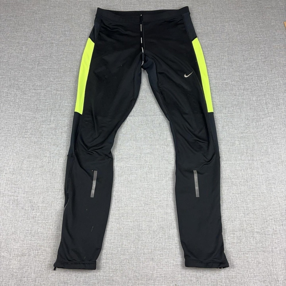 Nike Dri-FIT Running Pants Mens XL Black Yellow Compression Leggings Zip Pocket